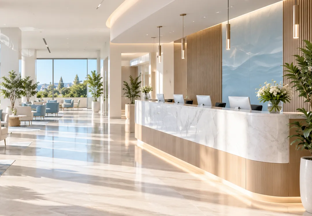 Hospital treatment reception and corridors